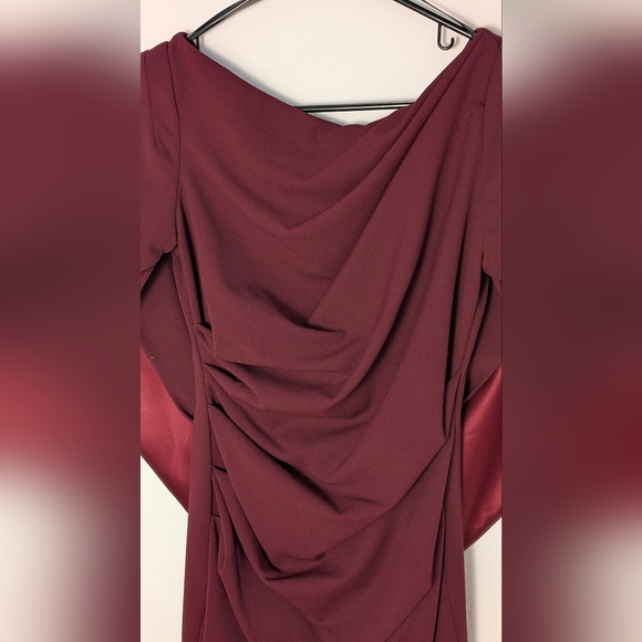 BETSY & ADAM Cape Sleeve Draped Sheath  Dress Burgundy Size US 2 Petite RP$199 - Picture 6 of 16